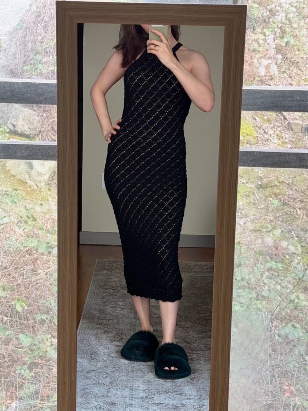 Alice + Olivia Black Crochet Halter Midi Dress Geometric Pattern Size M